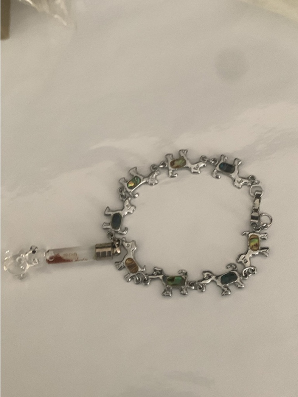 Silver Multicolor Abalone Dog Link Bracelet - Women Jewelry